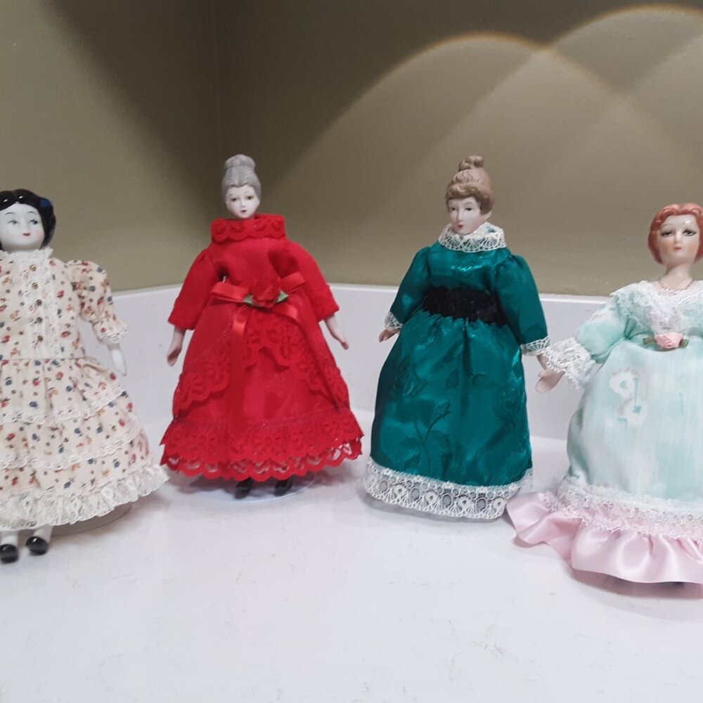 4 Vintage 9" Dolls - Lovely ladies with Stand